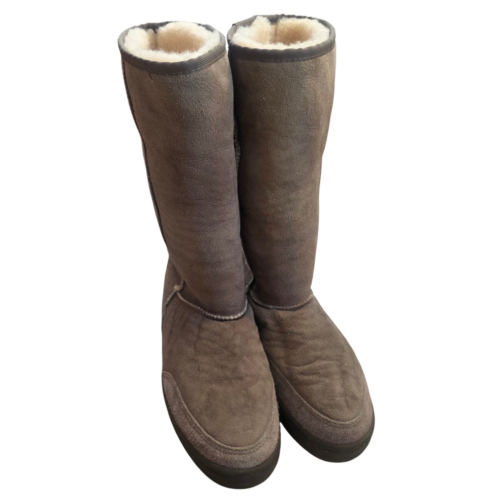 UGG Australia Ultra Tall Womens 9 Brown Suede Sheepskin Boots 5245 Braid Detail